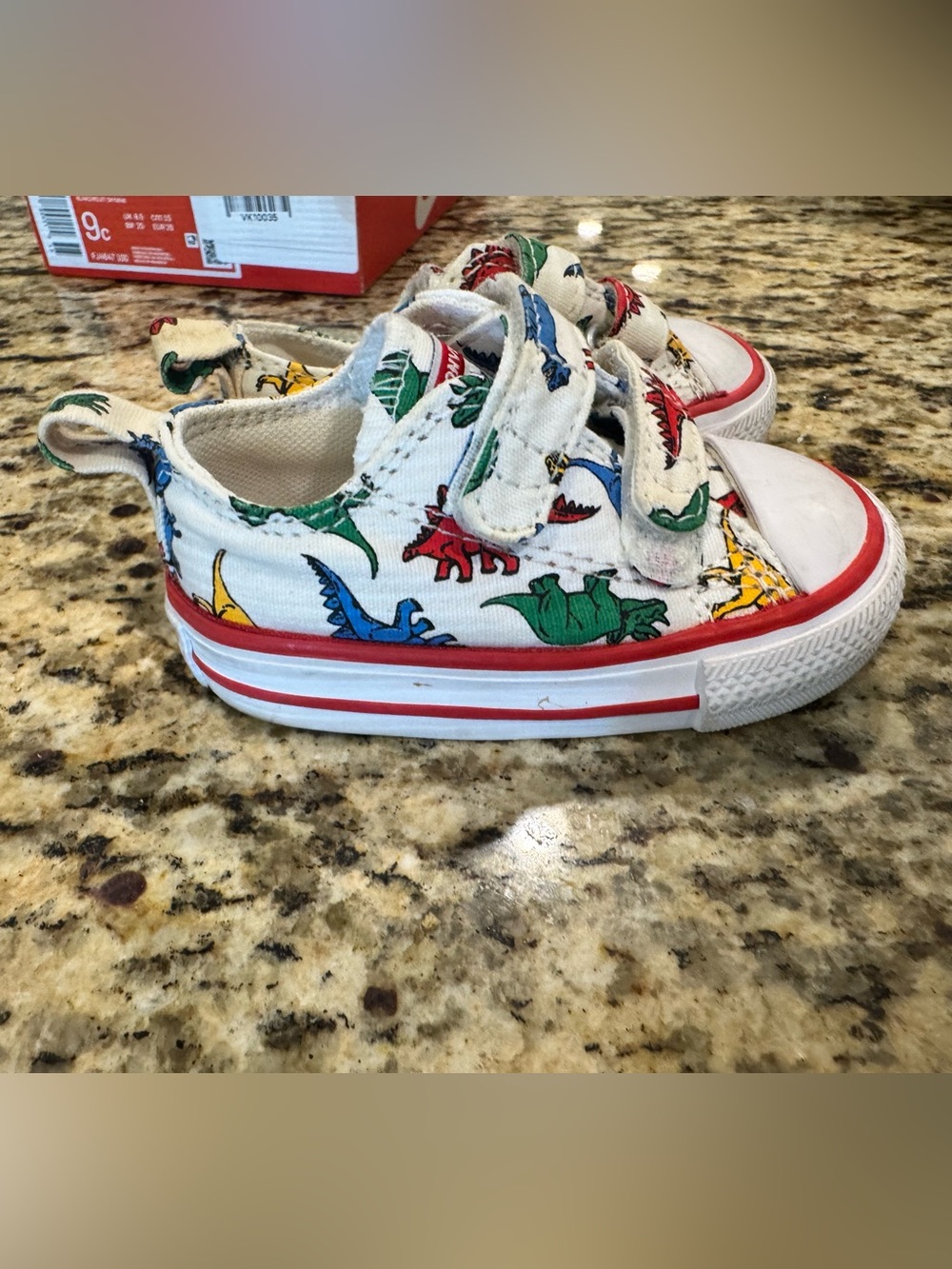 Converse White Canvas Kids Sneakers with Multicolor Dinosaur Print